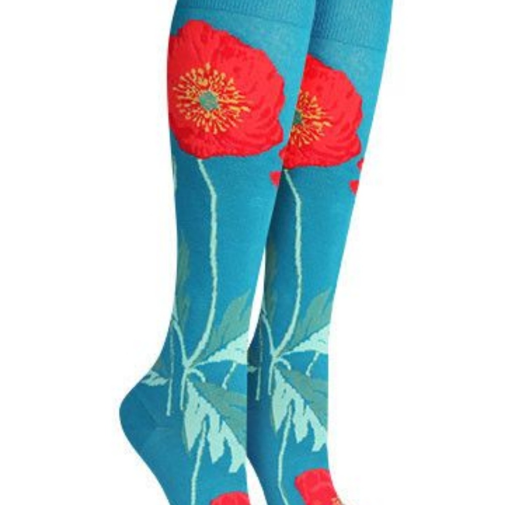 ModSocks | Knee High Turquoise Socks W/ Red Flower